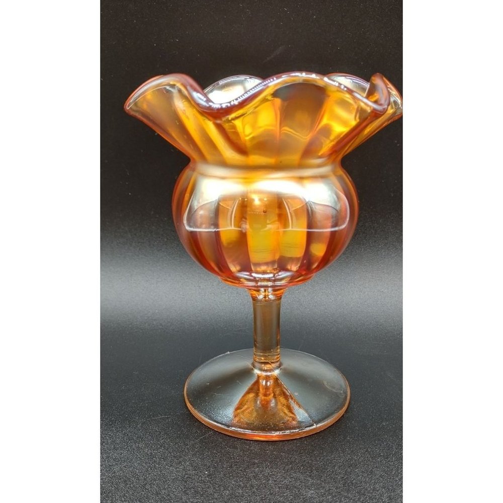 Fenton BonBon Stippled Carnival Glass Marigold 5.5 Inches Tall